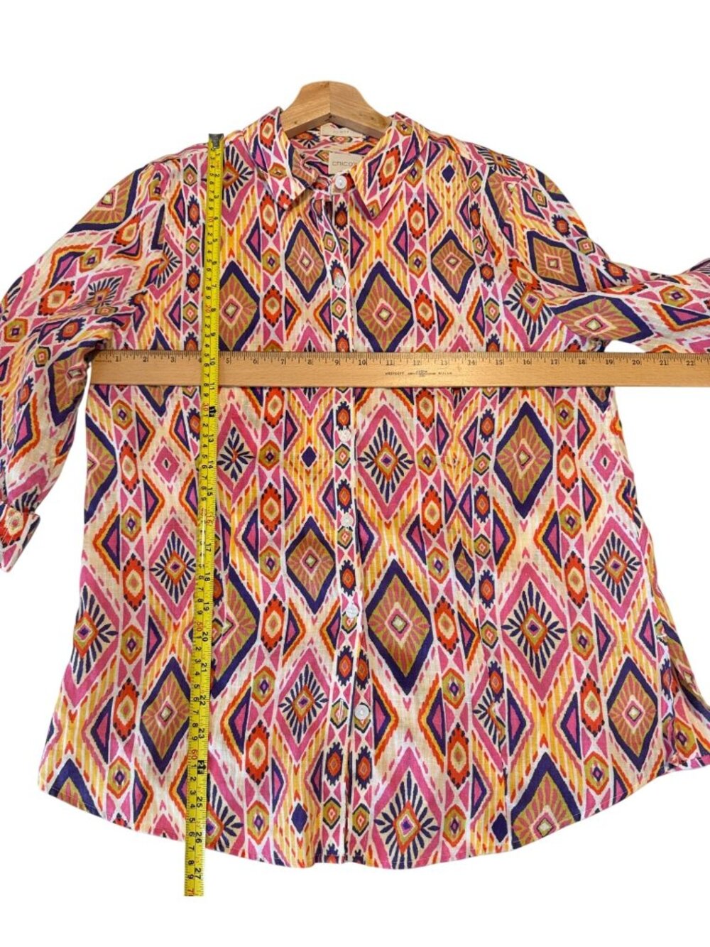 Chico's Multicolor Geometric Pattern Collared Linen Blouse Size Small - Picture 9 of 10
